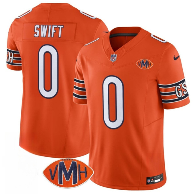 Men's Chicago Bears #0 D'Andre Swift Orange 2025 F.U.S.E. With VMH Patch Vapor Untouchable Limited Stitched Football Jersey